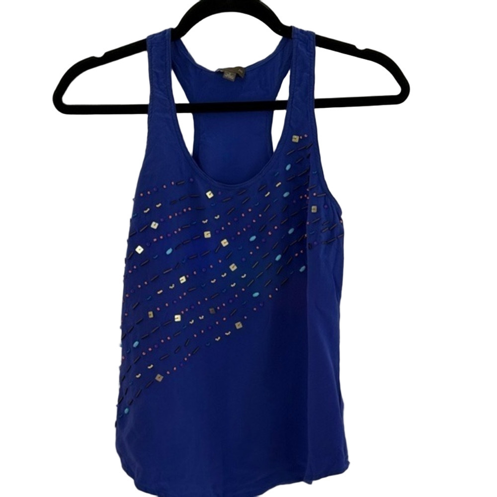 Blue Sleeveless Top with Sequin Accents